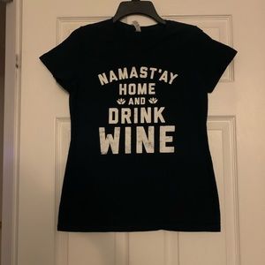 Novelty shirt navy blue  - stay home drink wine